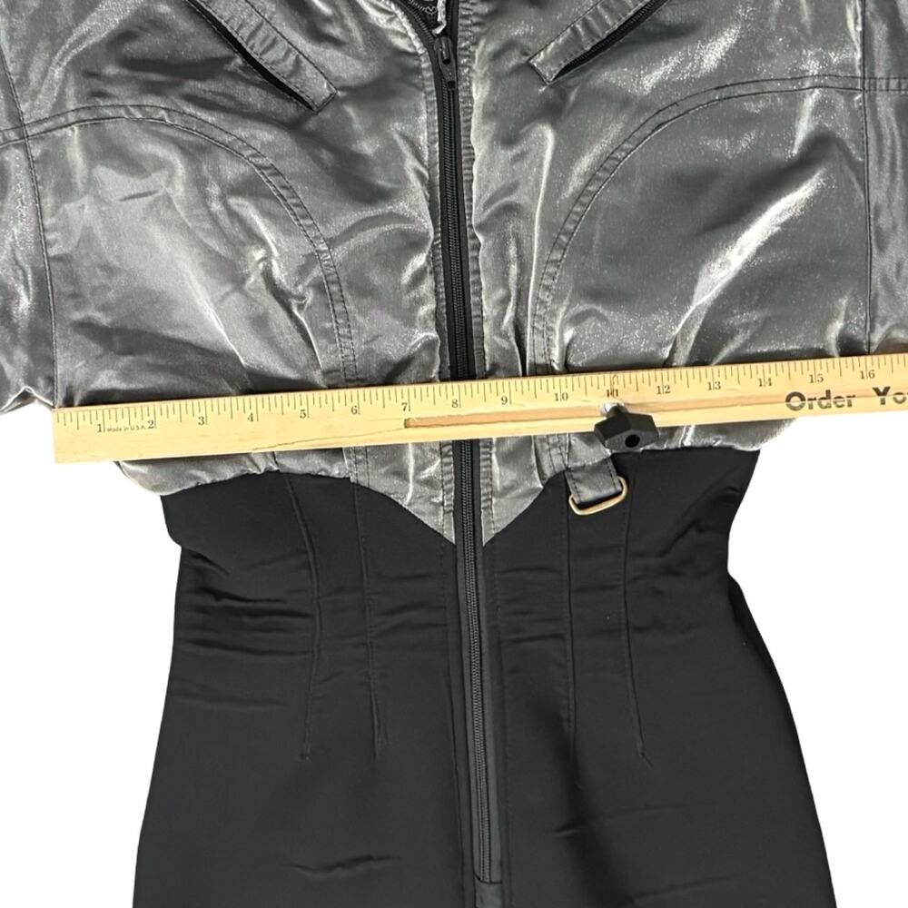 Vintage 90s Nils Silver Metallic Black Faux Fur Collar Ski Suit One Piece Size S - Picture 6 of 16